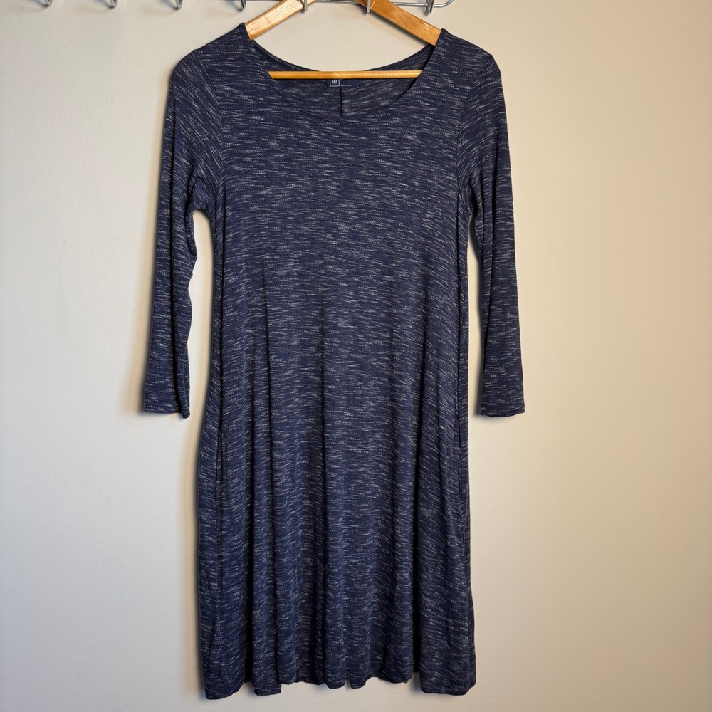 GAP Women's Blue Heathered Knit 3/4 Sleeve‎ T-Shirt Dress Size Small Pockets
